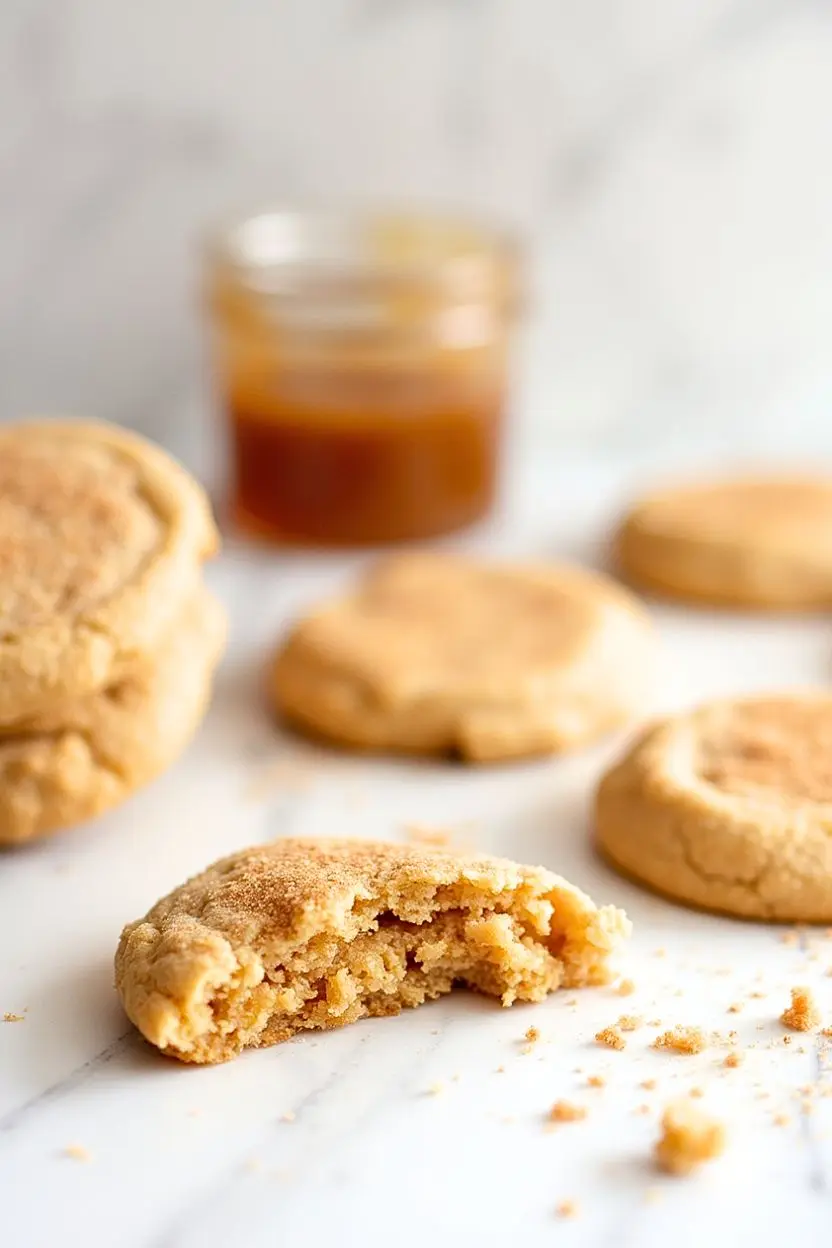 Apple Butter Cookies with one of the cookies has a bite taken out of it showing the soft, chewy inside.