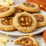 Apple pie cookies on a white plate and an orange napkin around it.
