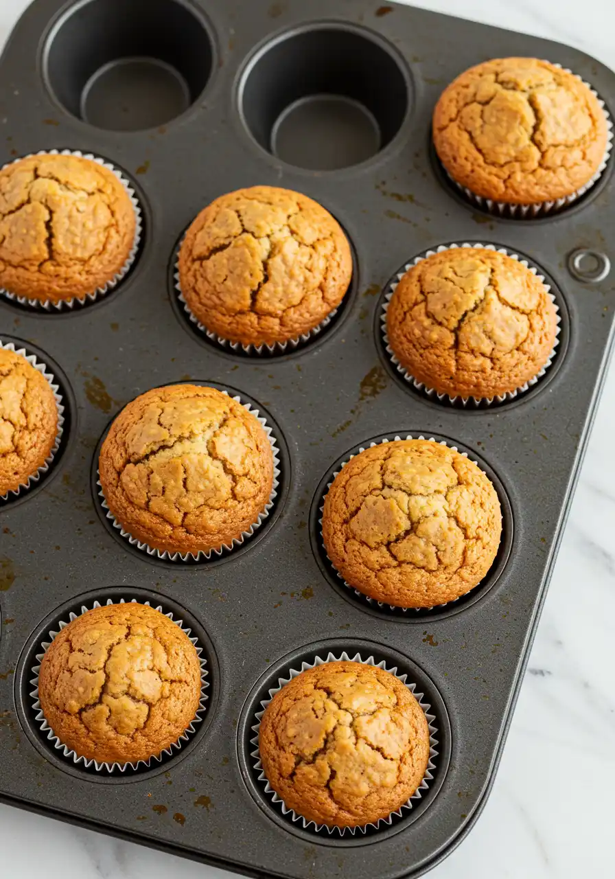 Freshly baked applesauce muffins in a muffin tin.