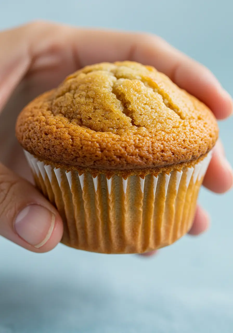 A hand holding a banana bread muffin.