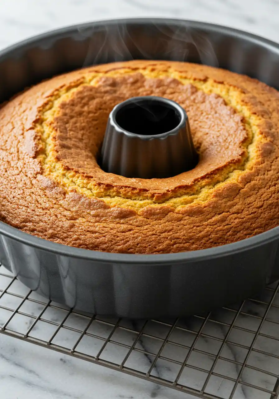 Freshly cooked banana bundt cake.