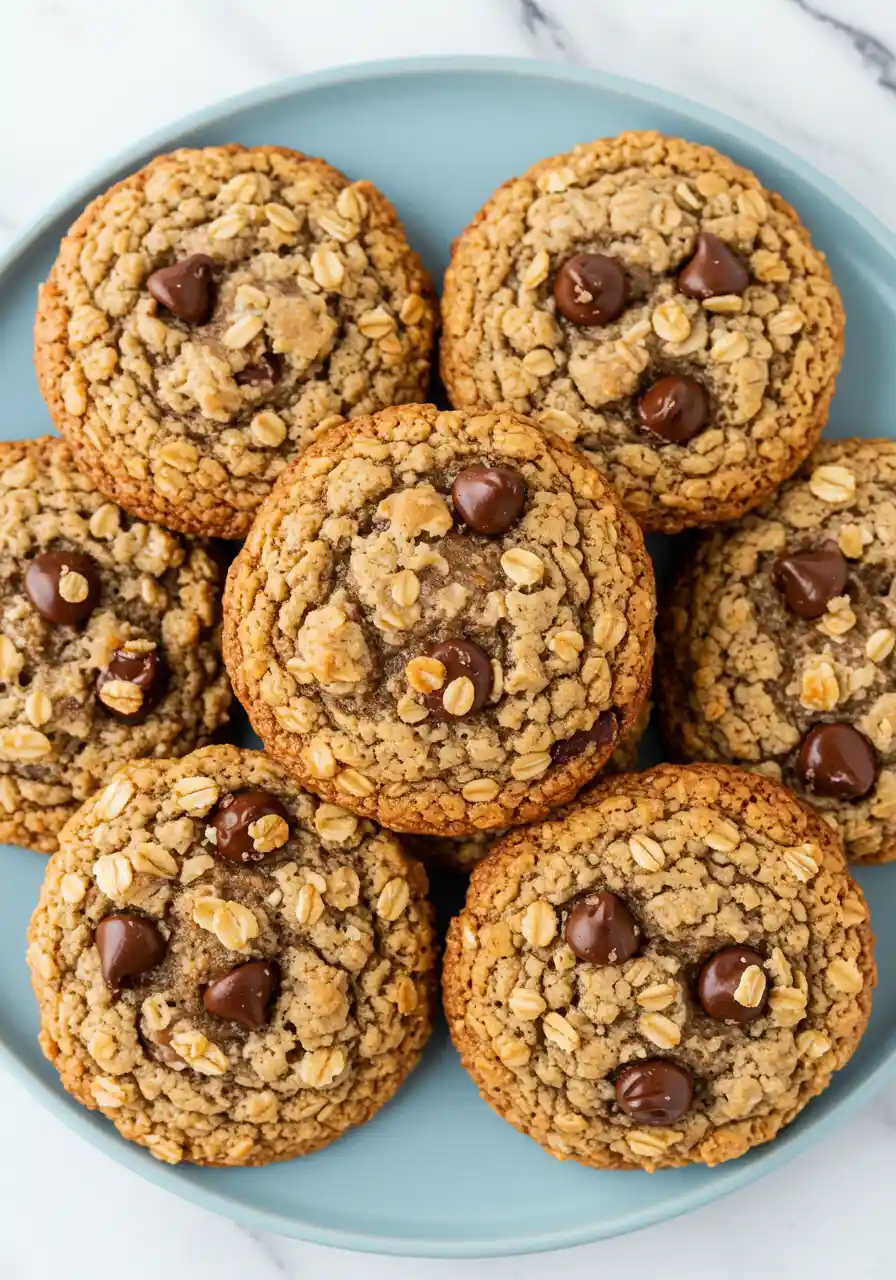 Banana oatmeal cookies on a light blue plate.
