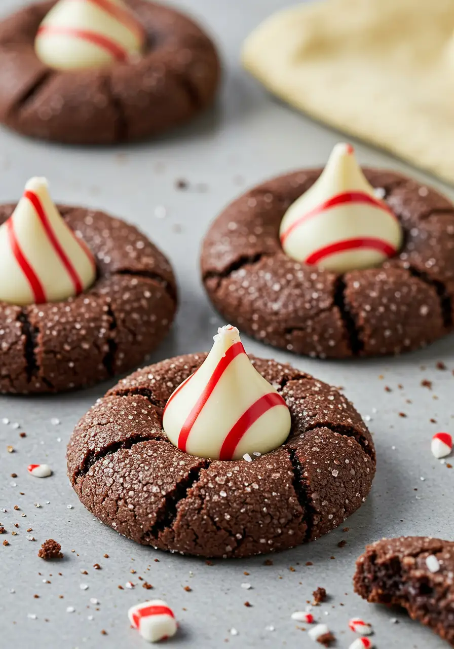 A few hocolate peppermint blossoms on a gray surface.