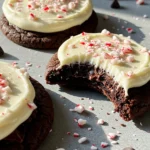 Chocolate peppermint cookies with one of them has a bite missing.