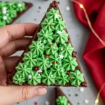 A hand holding a Christmas tree brownie.