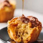 French Toast Muffin with maple syrup drizzled on top.