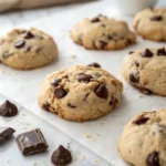 Cottage Cheese Chocolate Chip Cookies placed on a parchment paper.