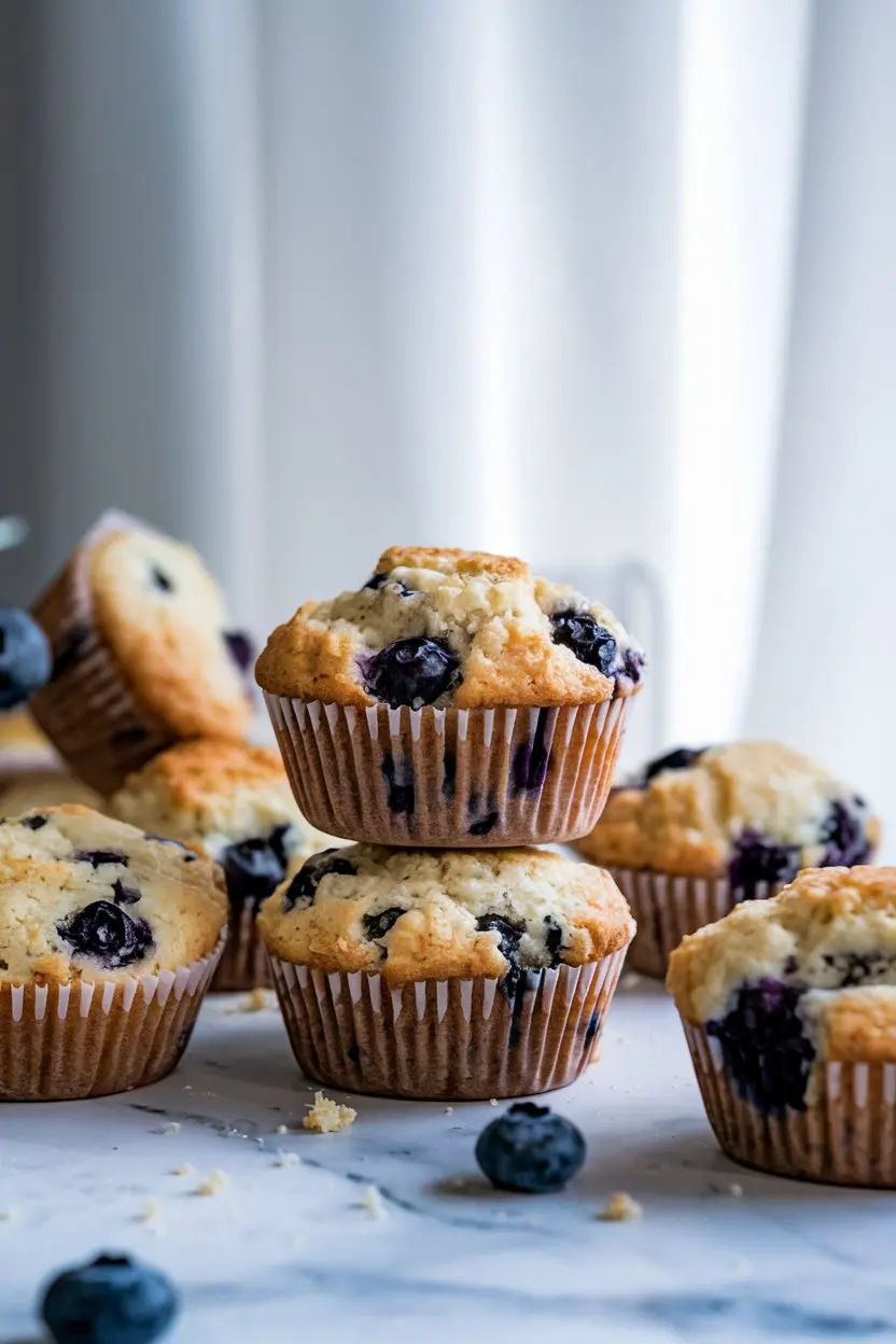 Stack of cottage cheese blueberry muffins