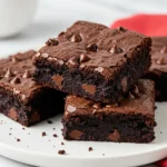 Eggless brownies on a white plate against a white marble surface.