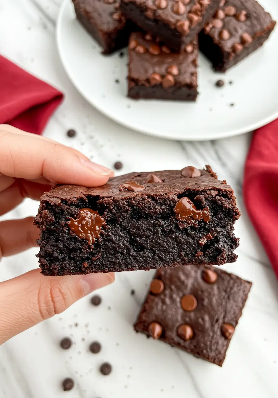 A hand holding an eggless brownie.