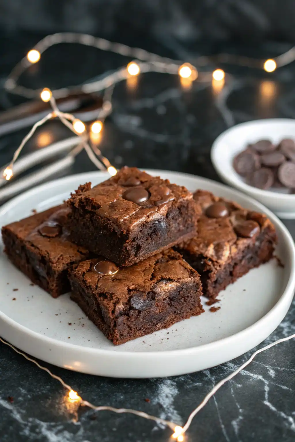 Greek yogurt brownies on a white plate.