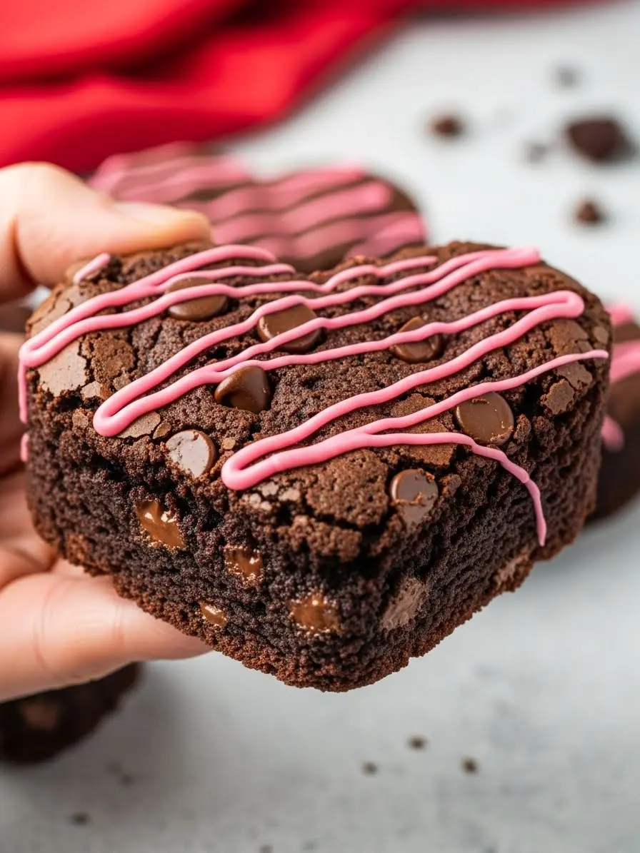 A hand holding a heart shaped brownie.