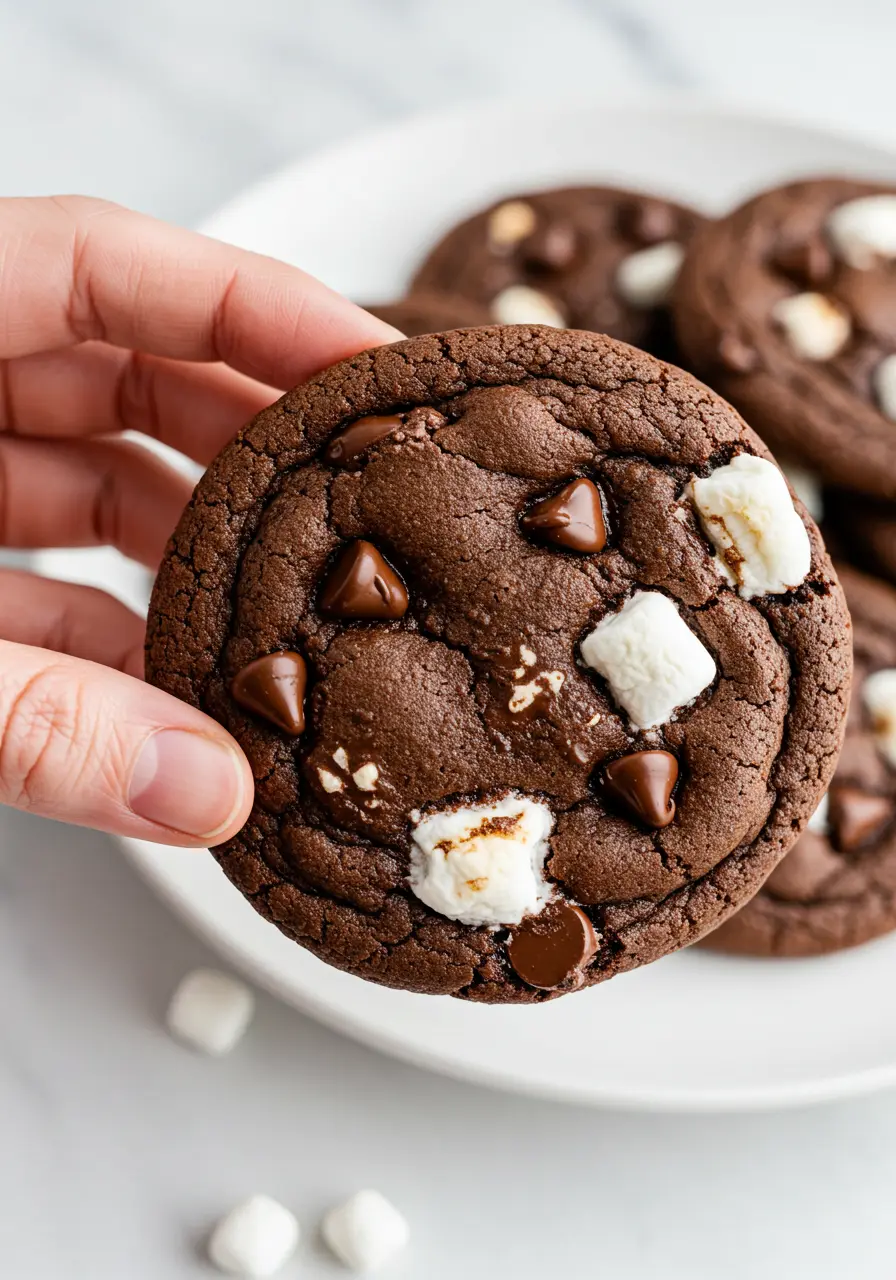 A hand holding one hot chocolate cookie