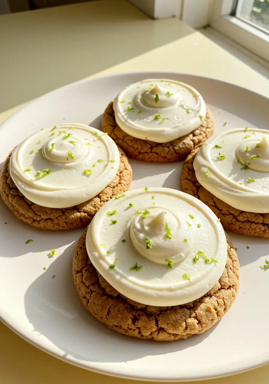 Key lime cookies placed on a white plate.