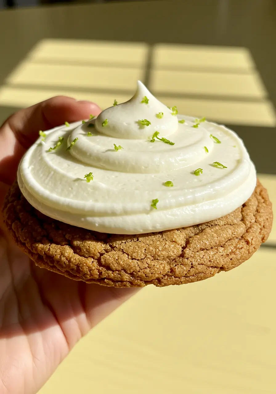 A hand holding one Key lime cookie.