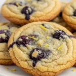 Lemon blueberry cookies on a white plate.