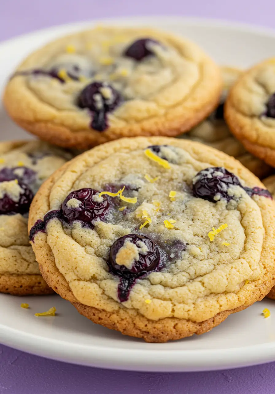 Lemon blueberry cookies on a white plate.