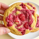 A hand holding one lemon raspberry cookie.
