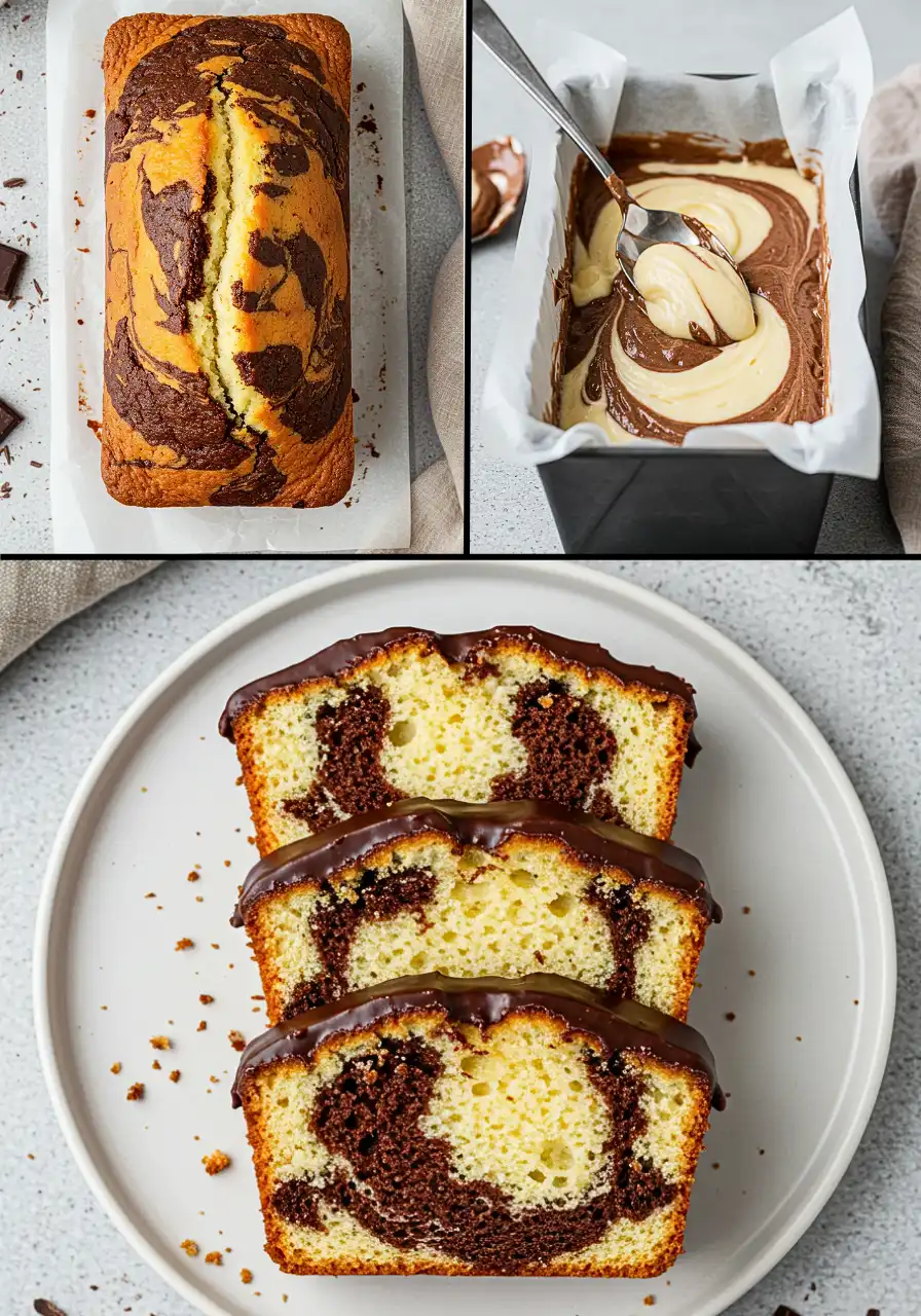 The steps of making a marble cake.