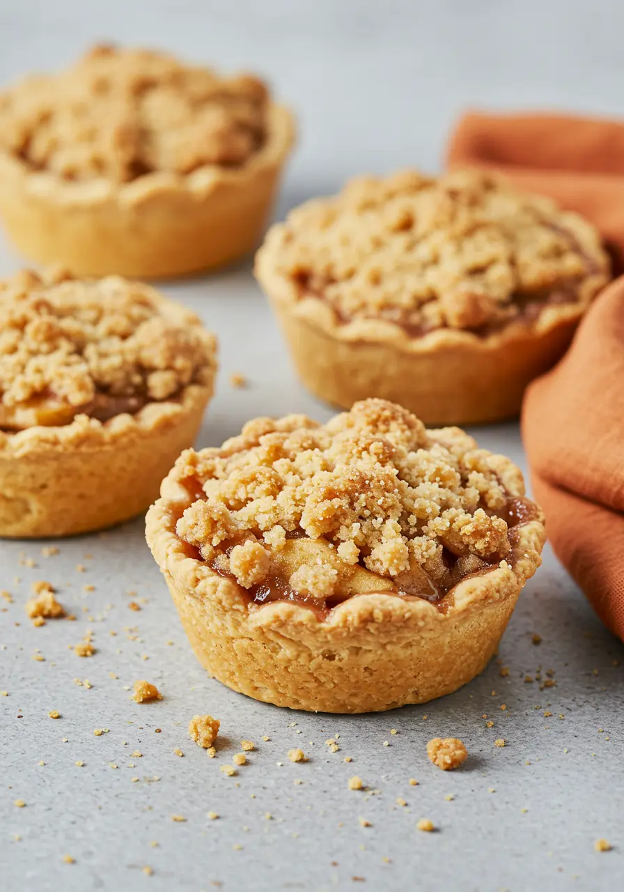 Mini apple pies on a gray surface and an orange napkin around.