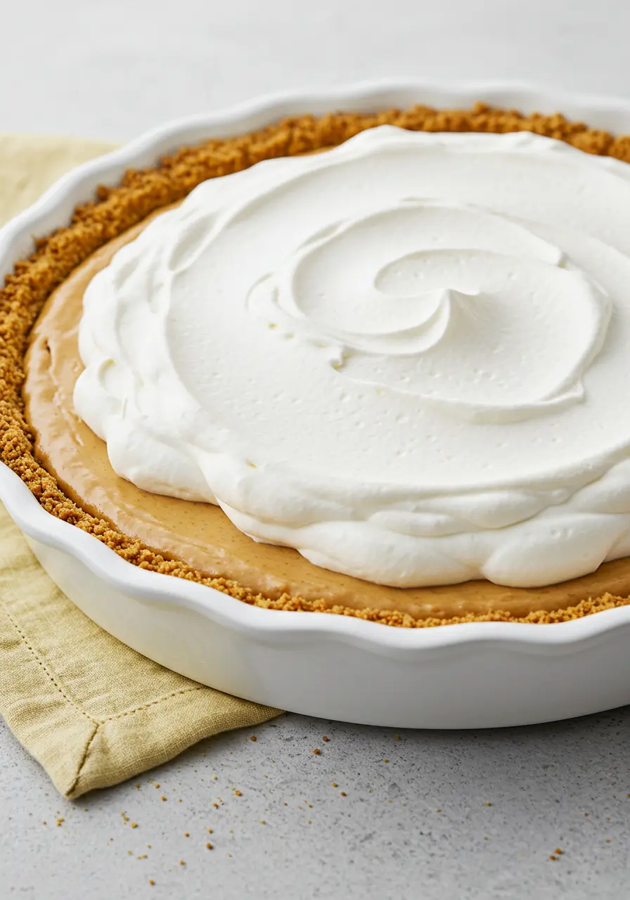 No bake pumpkin pie in a white pie dish.