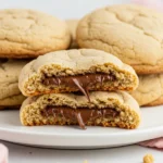 Nutella cookies on a white plate against a marble surface.