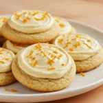 Orange cookies on a white plate against a light orange surface.