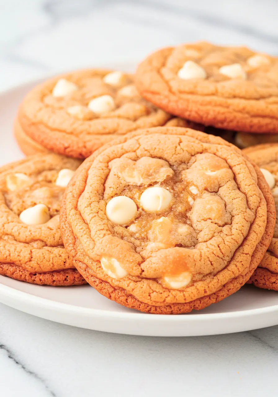 Orange creamsicle cookies placed on a white plate.