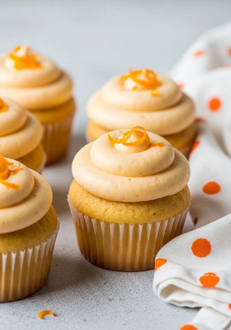 Orange cupcakes on a light gray surface.
