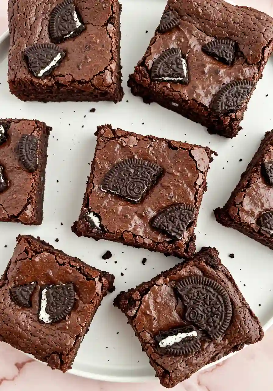 Oreo brownies on a white plate.