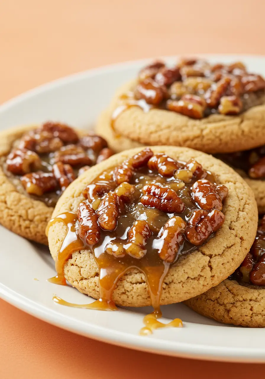 Pecan pie cookies on a white plate.