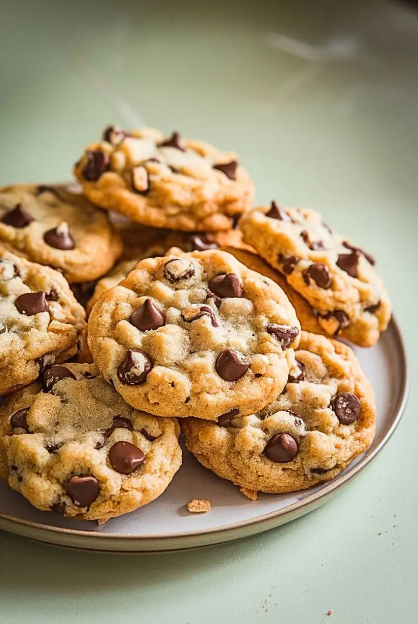 Rice Krispie chocolate chip cookies on a white.