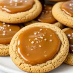 Salted caramel cookies on a white plate.