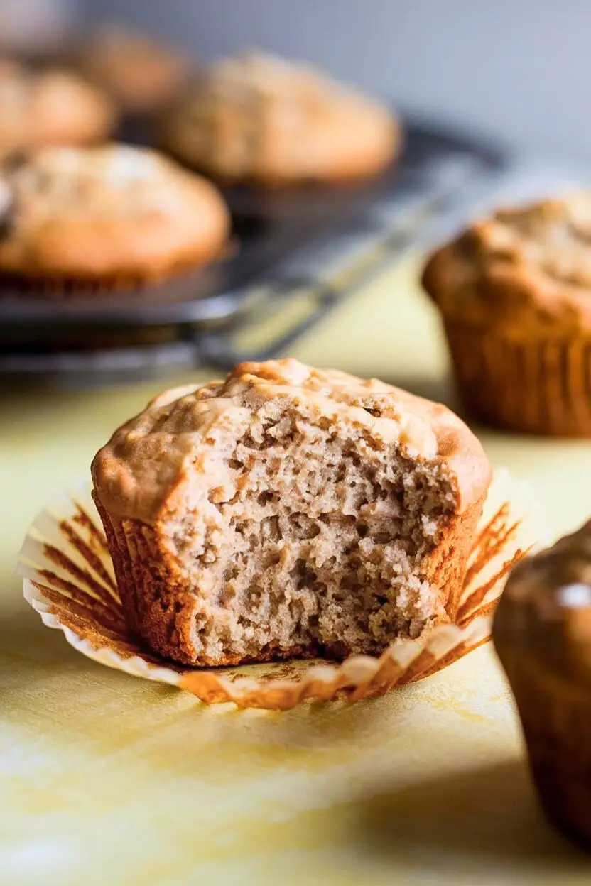 Sourdough Banana Muffin places on a light-yellow surface.