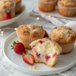 Strawberry Cream Cheese Muffins on a white plate.