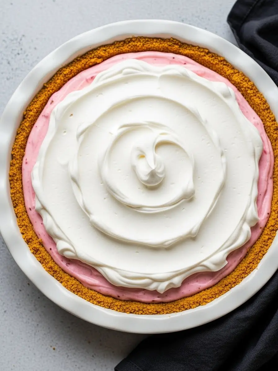 Strawberry cream pie topped with whipped cream.