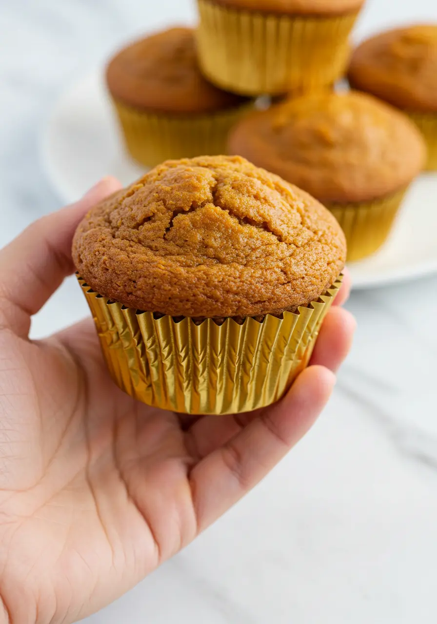 A hand holding a sweet potato muffin.