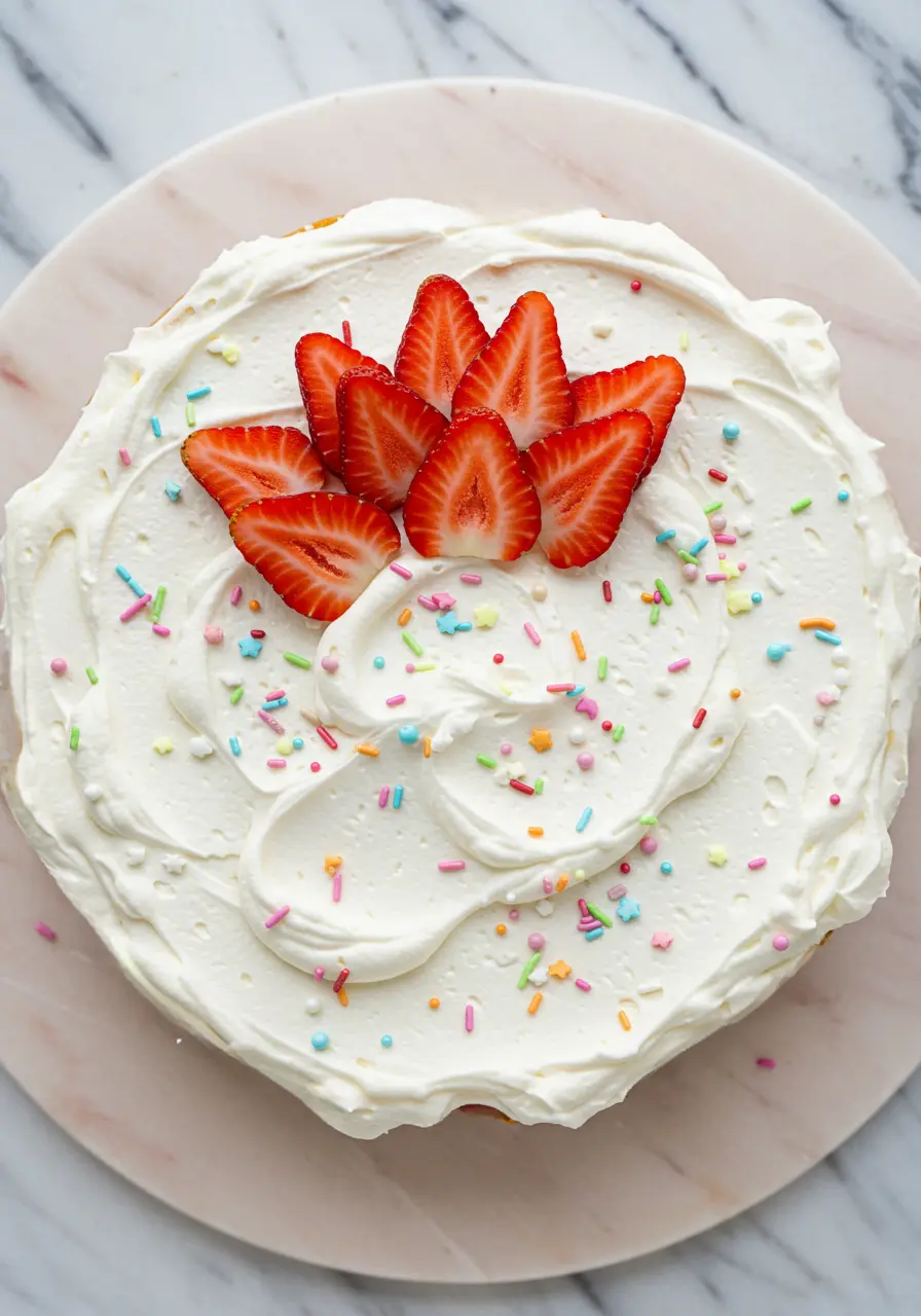 Watermelon cake covered with frosting.