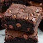 Zucchini brownies placed on a white marble surface.