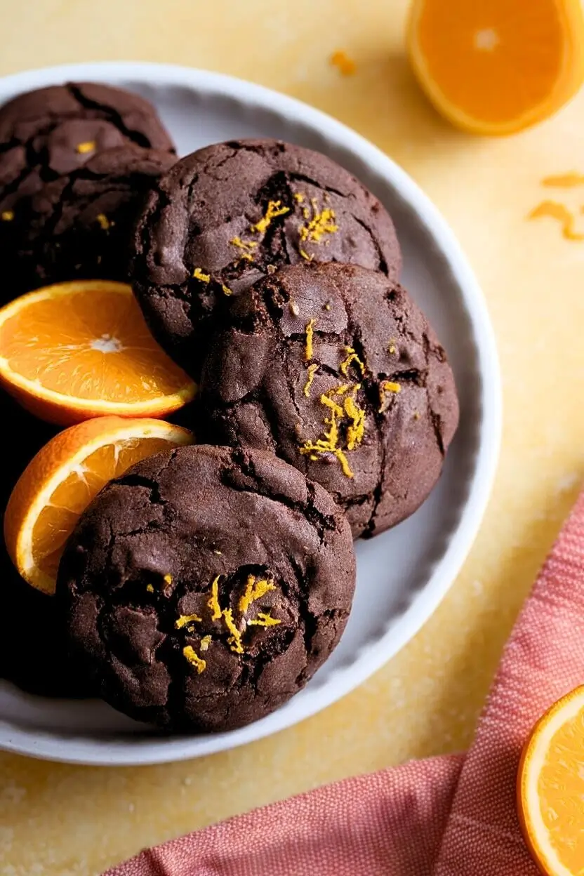 orange chocolate cookie serbian on a white plate with some oranges around.