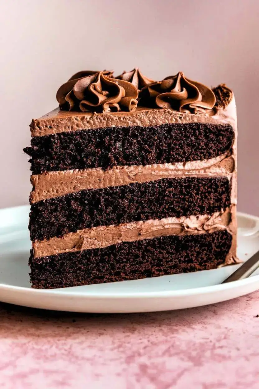Slice of swiss chocolate chalet cake